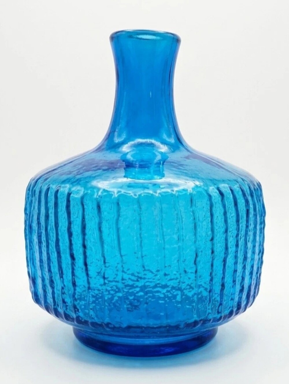 Vtg Wayne Husted Blue Glass Indiana Handcraft Concord Line Decanter Bottle 1960